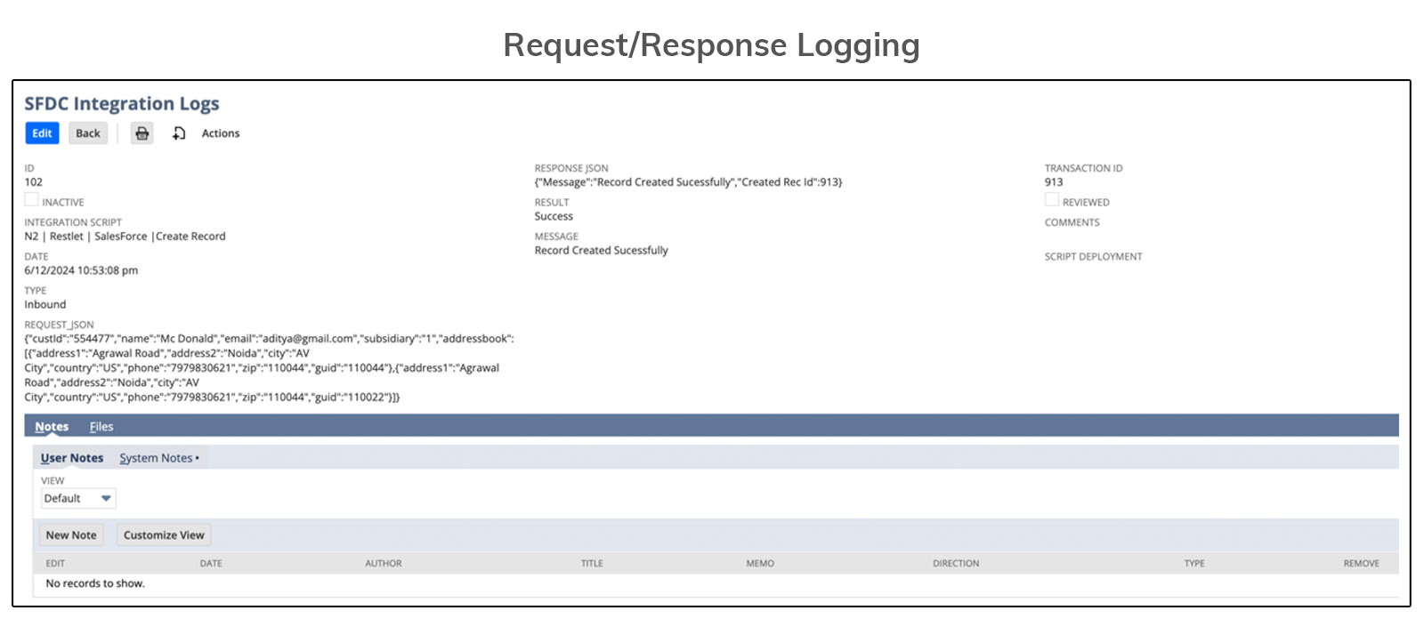 N2 Link Request/Response Logging